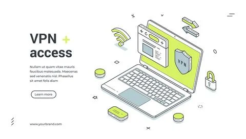 Web banner for VPN access. Isometric vector illustration of a secure internet Illustrazione stock