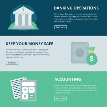 Web banners: banking operations, keep your money safe, accounting. Stock Illustration