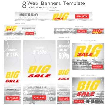 Web banners of Big Sale vector set of standard size on the gray hexagon backg Stock Illustration