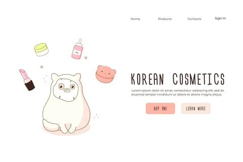 Web banners concept website korean cosmetics cute kawaii cat Stock Illustration