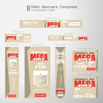 Web banners of Father's Day Mega Sale vector set of standard size on the gr.. Stock Illustration