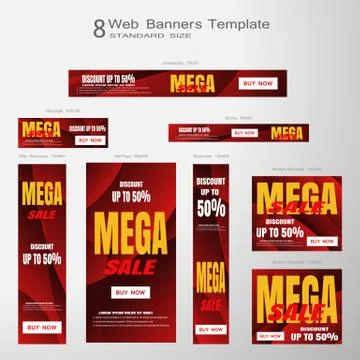 Web banners of Memorial Day Mega Sale vector set of standard size on the gr.. Stock Illustration