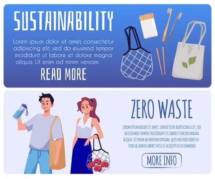 Web banners set with concepts of zero waste and sustainability, flat vector Stock Illustration