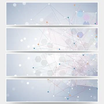 Web banners set, molecular design header layout templates. Molecule structure イラスト素材