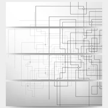 Web banners set, technical construction with connected lines and dots, header Stock Illustration