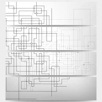 Web banners set, technical construction with connected lines and dots, header Stock Illustration