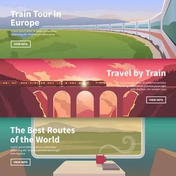 Web banners on the theme of travel by train Illustrazione stock