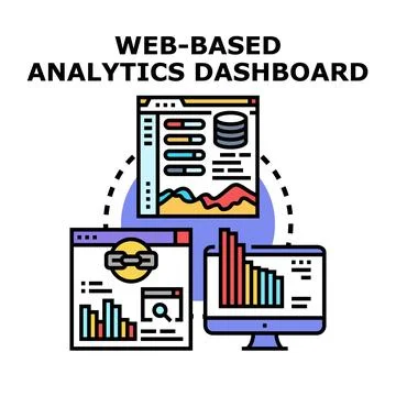 Web based analytics dashboard displaying data visualization Stock Illustration