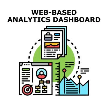 Web based analytics dashboard visualizing business data Illustrazione stock
