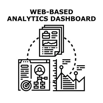 Web based analytics dashboard visualizing business data Stock Illustration