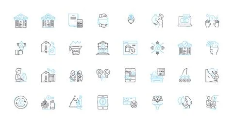 Web-based company linear icons set. Online, Technology, Cloud, Software, Digital Illustrazione stock