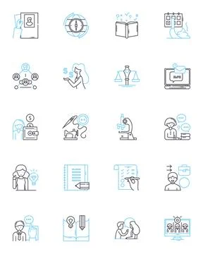 Web-based education linear icons set. Online, E-learning, Distance learning Illustrazione stock