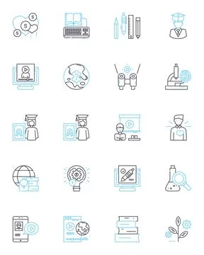 Web-based learning linear icons set. E-Learning, Podcasting, Online education 스톡 일러스트