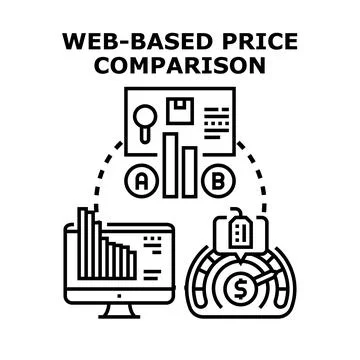 Web based price comparison service choosing best offer Stock Illustration