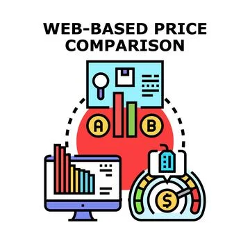 Web based price comparison service choosing best offer Stock Illustration