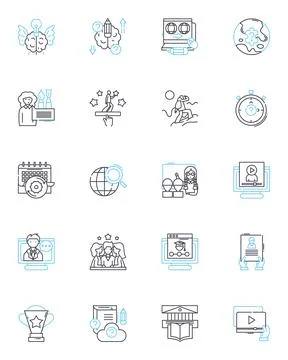 Web-based training linear icons set. E-learning, Interactive, Online, Virtual Illustrazione stock