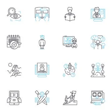 Web-based training linear icons set. E-learning, Interactive, Online, Virtual Illustrazione stock