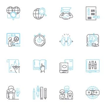 Web-based Training linear icons set. E-Learning, Online education, Distance Illustrazione stock