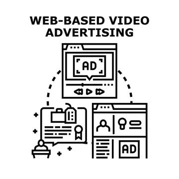 Web based video advertising concept promoting digital marketing solutions Illustrazione stock