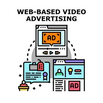 Web based video advertising concept promoting digital marketing solutions Stockillustratie