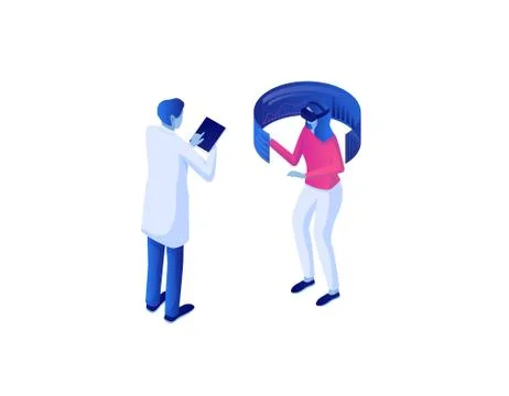 Web big analytics testing virtual reality isometric concept.. Online technology Stock Illustration