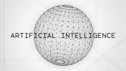 Web of black, glowing particles connect to create an AI sphere under the Video stock 253468755