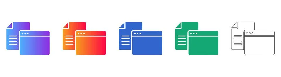 Web Browser and Digital Document File Icon Set Illustrazione stock