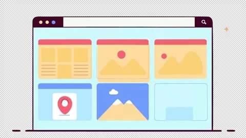 Web browser. Animation demonstrating a content grid. Cartoon Stock Footage 325973161