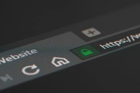 Web browser closeup on LCD screen with shallow focus on https padlock Stock Photos