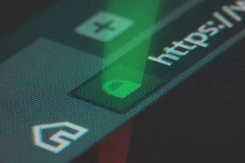 Web browser closeup on LCD screen with shallow focus on https padlock Stock Photos