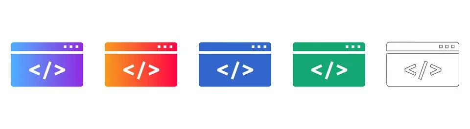 Web Browser Code Window Icons Set Illustration