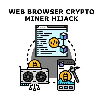 Web browser crypto miner hijacking computing resources Illustrazione stock