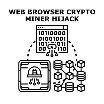 Web browser crypto miner hijacking digital currency Stock Illustration
