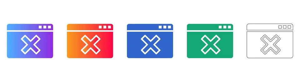 Web Browser Error Window Icon Set Stock Illustration