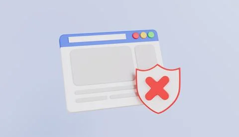 Web browser with guard shield and cross mark icon, unsafe web browser Stock Illustration