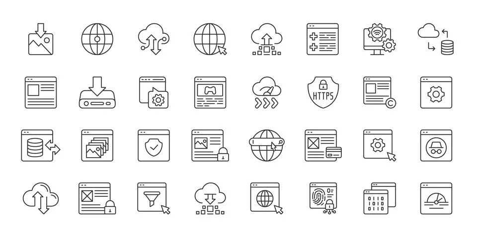 Web Browser icons in line design. web browser, internet, website, window, search Stock Illustration