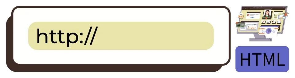 Web Browser Interface with Address Bar and Coding Icon for HTML Development Stock Illustration