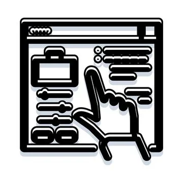 Web browser interface with hand pointing cursor 스톡 일러스트