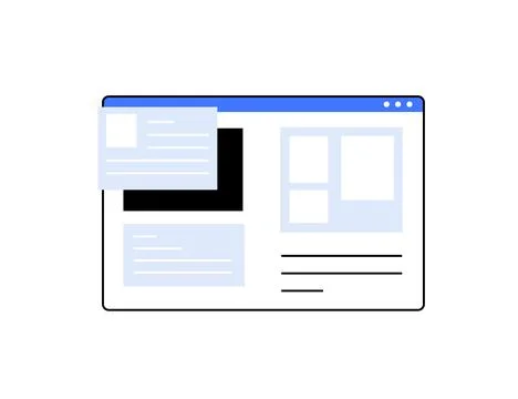 Web browser interface mockup with overlay elements representing digital con.. Stock Illustration