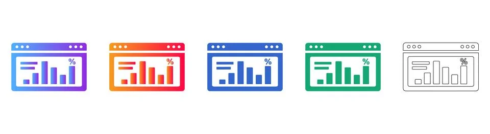 Web Browser Percentage Chart Icons Stock Illustration