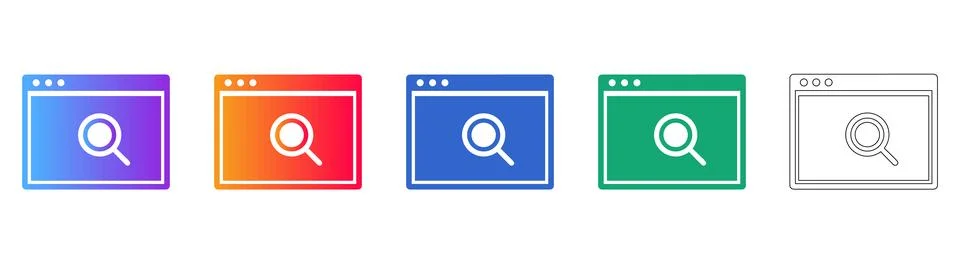 Web Browser Search Icons with Magnifying Glass Stock Illustration