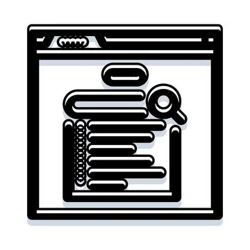 Web browser searching online content using magnifying glass Illustrazione stock