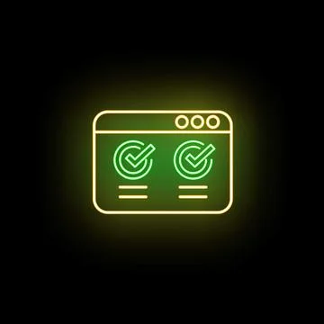 Web browser showing digital validation success with neon effect Illustrazione stock