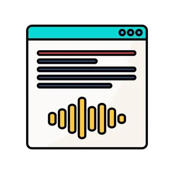 Web browser window audio podcast waveform outline vector isolated icon Stock Illustration