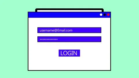 Web browser window depicting user name and password fields with a login but.. Stock Illustration