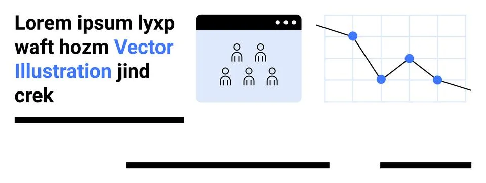 A web browser window displaying a team icon and a line graph with data points Illustrazione stock