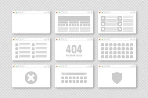 Web browser window, pages layout with toolbar and search field. Modern website Stock Illustration