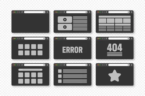 Web browser window, pages layout with toolbar and search field. Modern website Stock Illustration