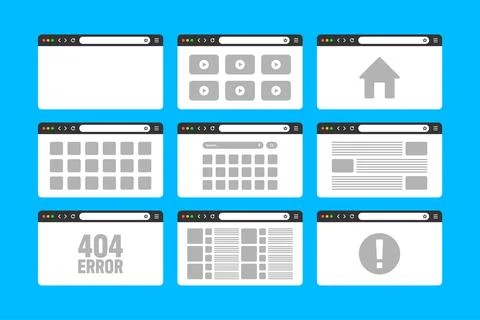 Web browser window, pages layout with toolbar and search field. Modern website 库存插图