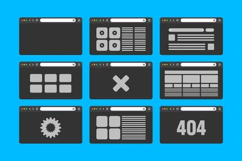 Web browser window, pages layout with toolbar and search field. Modern website Stock Illustration